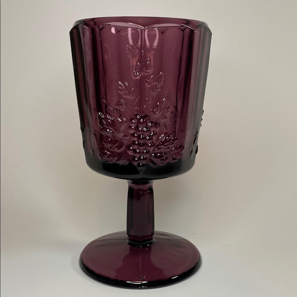 L G Wright Amethyst Grape Panelled Goblet